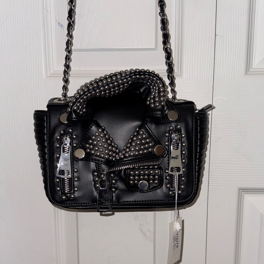 Biker Bag, Elegant Black Studded Crossbody Bag! NEW, Beautiful
